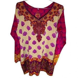 Women Pakistani Ethnic Kurti Tunic Kurta Top Shirt Dress, Sz L